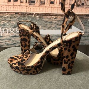 Leopard Print Tie Up/Wrap Up Platform Heels